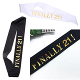 Max Finally 21 Plain Satin Sash with Glitter Letter Etiquette Photo Props White