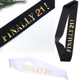 Max Finally 21 Plain Satin Sash with Glitter Letter Etiquette Photo Props White