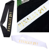 Max Finally 21 Plain Satin Sash with Glitter Letter Etiquette Photo Props White