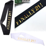 Max Finally 21 Plain Satin Sash with Glitter Letter Etiquette Photo Props White
