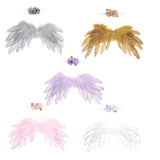 Baby Girl Flower Headband+Angel Feather Wing Photo Prop Outfit Gold