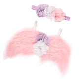 Baby Flower Headband Angel Feather Wings Set Photo Props Costume Light Pink