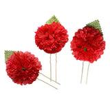 Max 3Pcs/Set Bridal Flower Hairpin Hair Ornament Headwear Jewelry Red