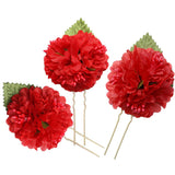 Max 3Pcs/Set Bridal Flower Hairpin Hair Ornament Headwear Jewelry Red