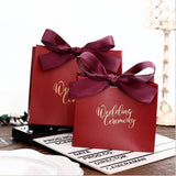 Max 6 Pieces Wedding Candy Bags Paper Ribbon Gift Boxes Holder Wine Red L