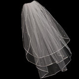Max Wedding Bridal Veil with Comb Three Layers of Ribbon Edge Sticky Beads Beige