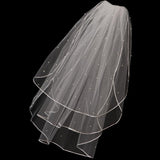 Max Wedding Bridal Veil with Comb Three Layers of Ribbon Edge Sticky Beads Beige