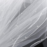 Max Wedding Bridal Veil with Comb Three Layers of Ribbon Edge Sticky Beads Beige