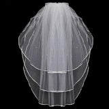 Max Wedding Bridal Veil with Comb Three Layers of Ribbon Edge Sticky Beads Beige