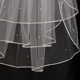 Max Wedding Bridal Veil with Comb Three Layers of Ribbon Edge Sticky Beads Beige