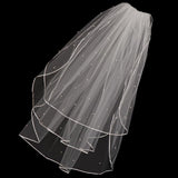 Max Wedding Bridal Veil with Comb Three Layers of Ribbon Edge Sticky Beads Beige