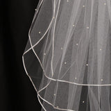 Max Wedding Bridal Veil with Comb Three Layers of Ribbon Edge Sticky Beads Beige
