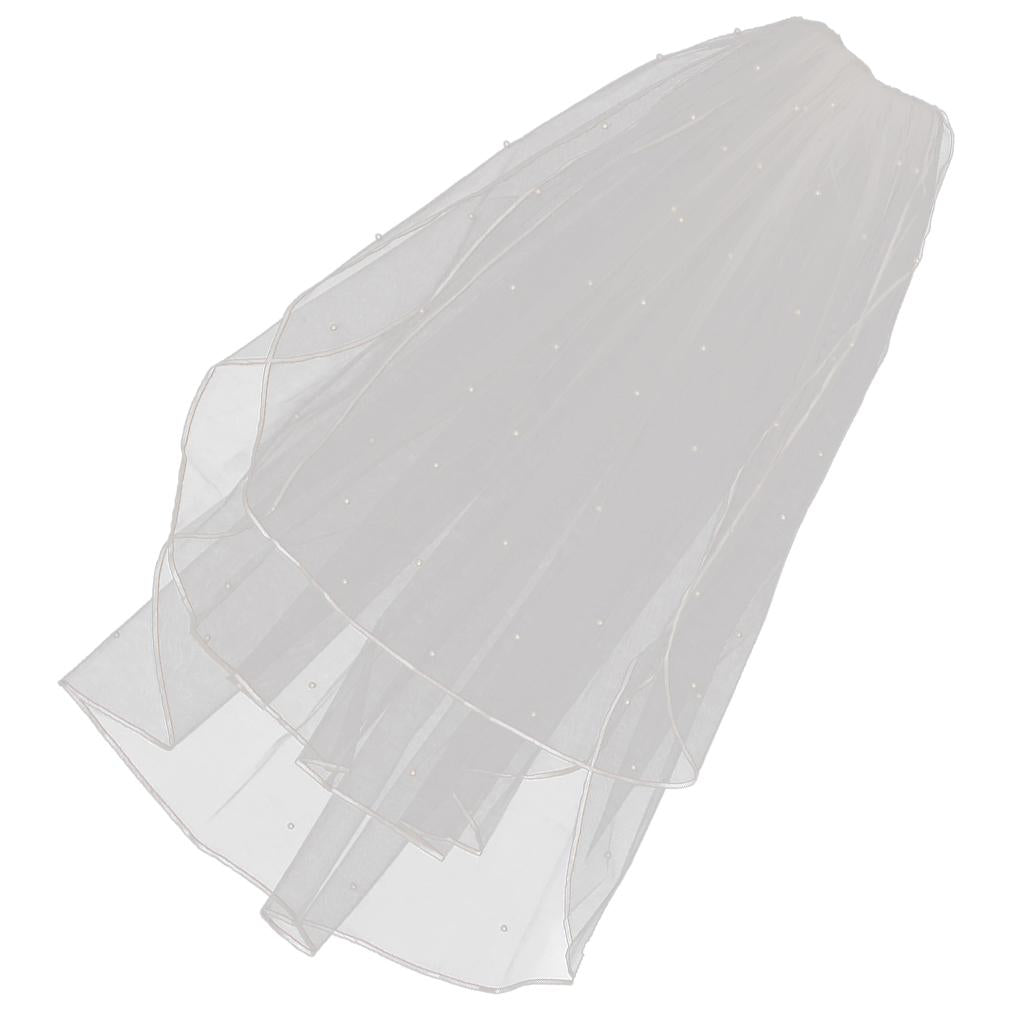 Max Wedding Bridal Veil with Comb Three Layers of Ribbon Edge Sticky Beads Beige