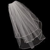 Max Wedding Bridal Veil with Comb Three Layers of Ribbon Edge Sticky Beads Beige