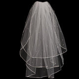 Max Wedding Bridal Veil with Comb Three Layers of Ribbon Edge Sticky Beads Beige