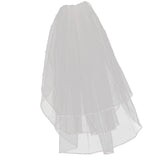 Max Wedding Bridal Veil with Comb Three Layers of Ribbon Edge Sticky Beads Beige