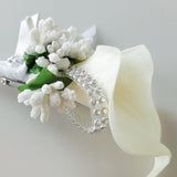 Max Cute Calla Berry Rhinestone Groom Bridal Wedding Corsage Cream