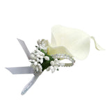 Max Cute Calla Berry Rhinestone Groom Bridal Wedding Corsage Cream