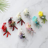 Max Cute Calla Berry Rhinestone Groom Bridal Wedding Corsage Cream