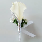 Max Cute Calla Berry Rhinestone Groom Bridal Wedding Corsage Cream