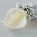 Max Cute Calla Berry Rhinestone Groom Bridal Wedding Corsage Cream