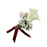Max Cute Calla Berry Rhinestone Groom Bridal Wedding Corsage Cream + Wine Red