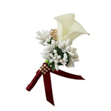 Max Cute Calla Berry Rhinestone Groom Bridal Wedding Corsage Cream + Wine Red