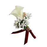 Max Cute Calla Berry Rhinestone Groom Bridal Wedding Corsage Cream + Wine Red