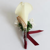 Max Cute Calla Berry Rhinestone Groom Bridal Wedding Corsage Cream + Wine Red