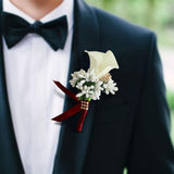 Max Cute Calla Berry Rhinestone Groom Bridal Wedding Corsage Cream + Wine Red