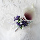 Max Cute Calla Berry Rhinestone Groom Bridal Wedding Corsage Light Purple