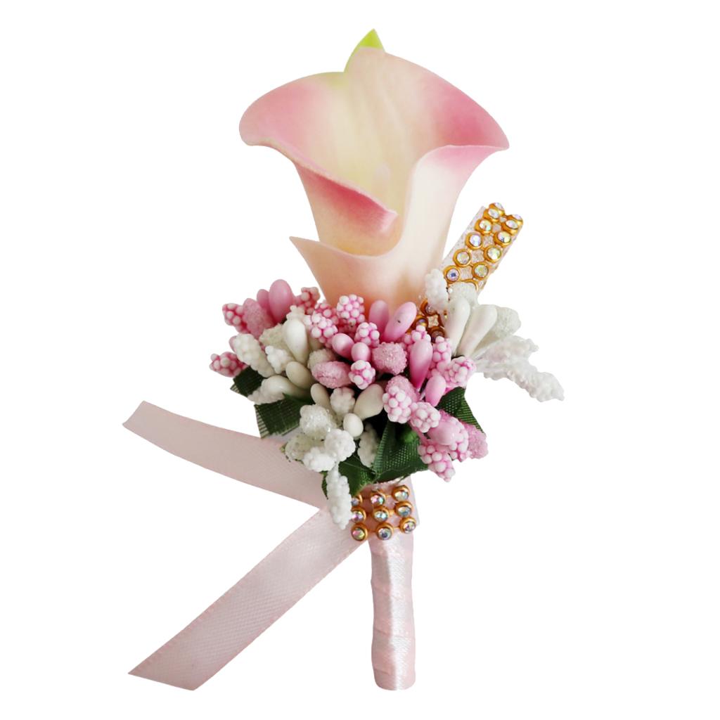 Max Cute Calla Berry Rhinestone Groom Bridal Wedding Corsage Peach Pink