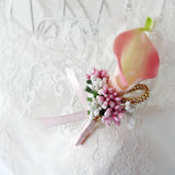 Max Cute Calla Berry Rhinestone Groom Bridal Wedding Corsage Peach Pink
