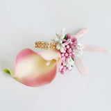 Max Cute Calla Berry Rhinestone Groom Bridal Wedding Corsage Peach Pink