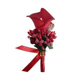 Max Cute Calla Berry Rhinestone Groom Bridal Wedding Corsage Red