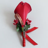 Max Cute Calla Berry Rhinestone Groom Bridal Wedding Corsage Red