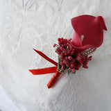 Max Cute Calla Berry Rhinestone Groom Bridal Wedding Corsage Red