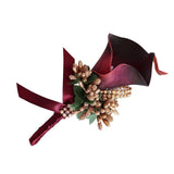 Max Cute Calla Berry Rhinestone Groom Bridal Wedding Corsage Wine Red