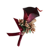 Max Cute Calla Berry Rhinestone Groom Bridal Wedding Corsage Wine Red