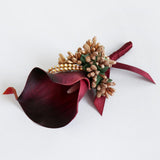 Max Cute Calla Berry Rhinestone Groom Bridal Wedding Corsage Wine Red