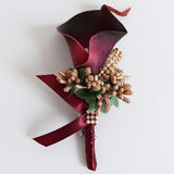 Max Cute Calla Berry Rhinestone Groom Bridal Wedding Corsage Wine Red