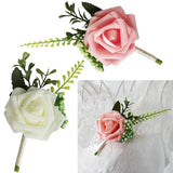 Max PE Artificial Rose Flowers Corsages and Boutonniere for Wedding Party White