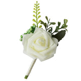 Max PE Artificial Rose Flowers Corsages and Boutonniere for Wedding Party White