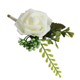 Max PE Artificial Rose Flowers Corsages and Boutonniere for Wedding Party White