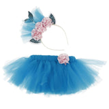 Max Girls Tutu Skirt Dress Mermaid Flower Headband Set Princess Dress Costume M