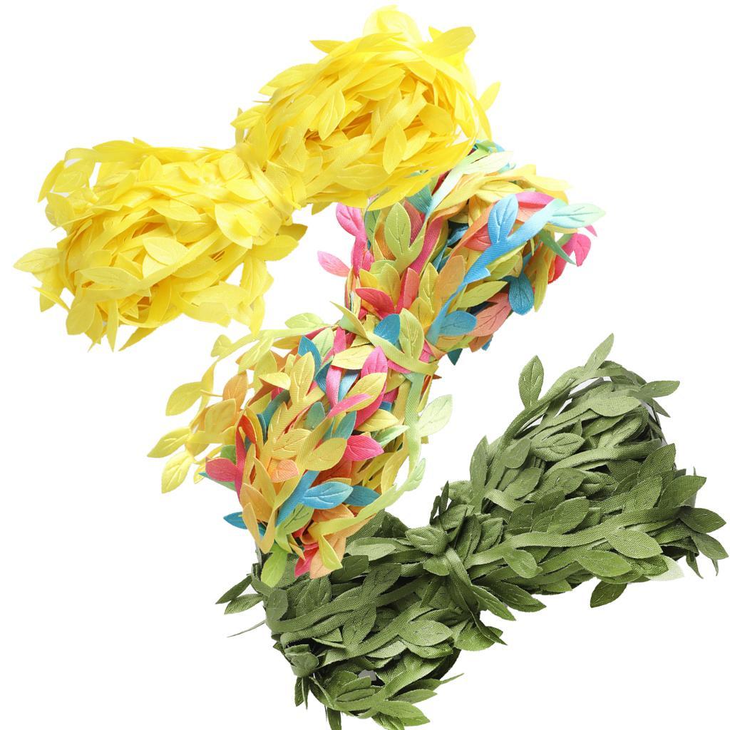 Max 30 Meters Artificial Fabric Leaf Garland Ribbon Trims Yellow Green Colorful