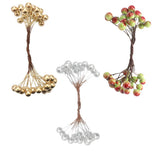 Max 200 Pieces Artificial Foam Holly Berry Flower Pearl Double Head Decor Green