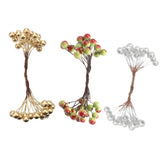 Max 200 Pieces Artificial Foam Holly Berry Flower Pearl Double Head Decor Green
