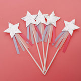 Max 5 Pieces Star Cake Toppers Birthday Wedding Cake Decor Party Suply Silver