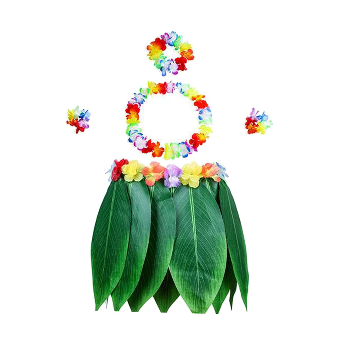 Max 5 Pieces Hawaiian Costume Set Leaf Skirt with Garland Performance Supplies C